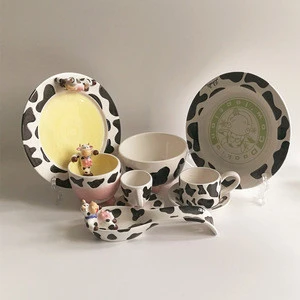 Milk cow figurine design ceramic dinnerware sets with cow plates spoons bowls