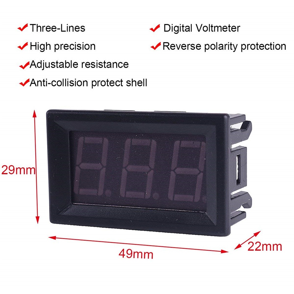 mini digital voltmet DC 2.5V to 30V Digital Voltmeter Voltage Panel Meter Red/Blue/Green For 6V 12V Electromobile Motorcycle Car