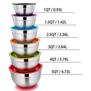 Mixing Bowls With Lids, Set of 6 (12 Piece), Stainless Steel Nesting Mixing Bowls &amp; Tight Fitting Lids &amp; Non-Slip Silicone