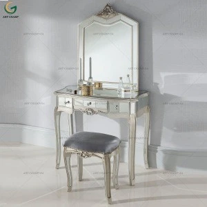 Modern Bedroom Furniture 5 Drawes Venetian Mirrored Glass Dresser Desk