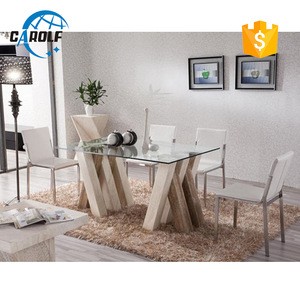 modern design glass top travertine marble dining table set