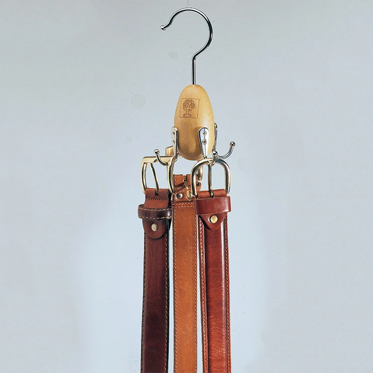 Modern design wooden 4 chrome hooks belt hanger racks for hanging belts