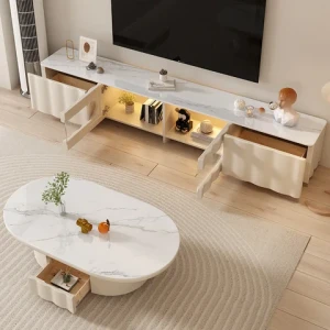 Modern Style Contemporary Wooden Coffee Table and TV Stand Set for Home Living Room Furniture