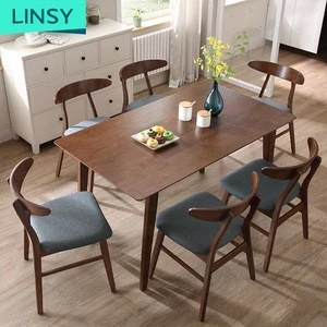 Modern Style Wooden Painted Walnut Large Top Dining Table With Chairs 6 Seater