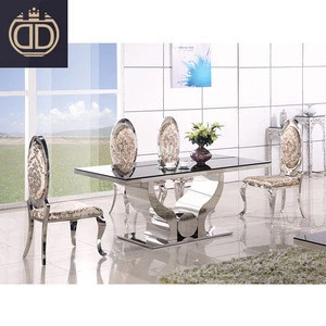 modern top high gloss 6 seater dinning room glass dining table with 6 chairs set