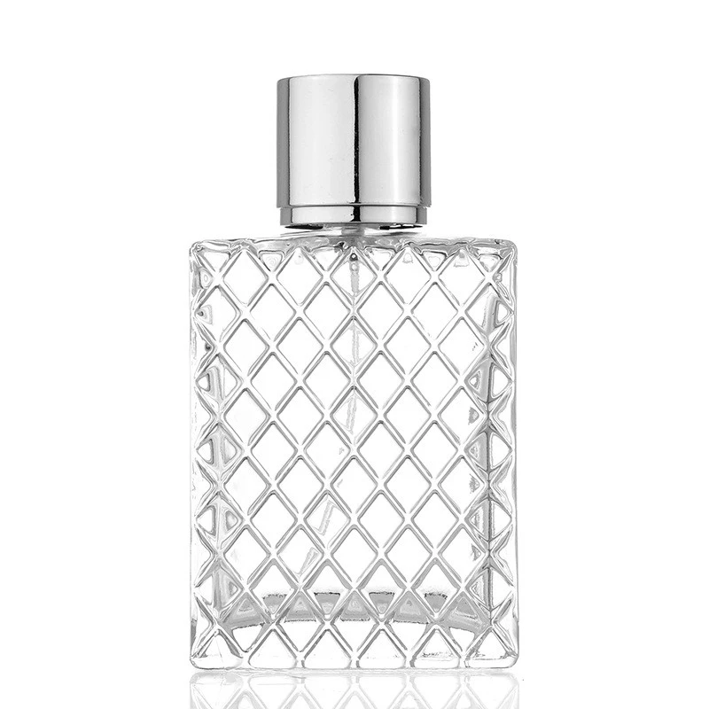MUB Luxury High Quality 100ml Square Texture Empty Glass Perfume Bottles Lattice Shape Refillable Glass Perfume Spray Bottle