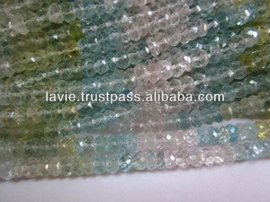 Multi Aquamarine faceted gemstone rondelle beads