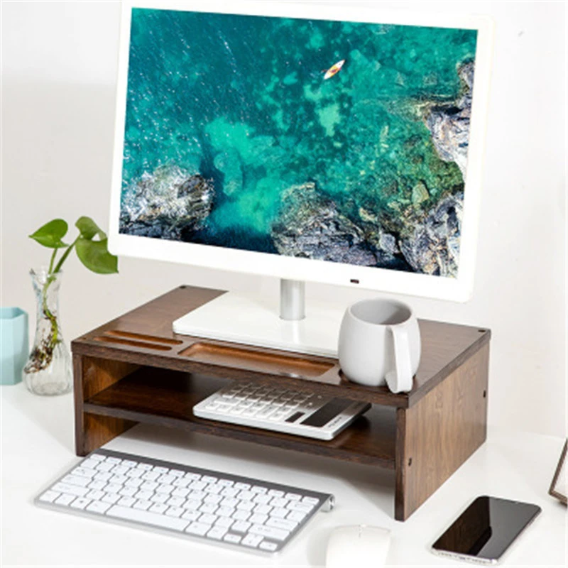 Multifunctional Use Computer Rack LCD Screen Bamboo Wood Desk Organizer Stand Increased Bracket