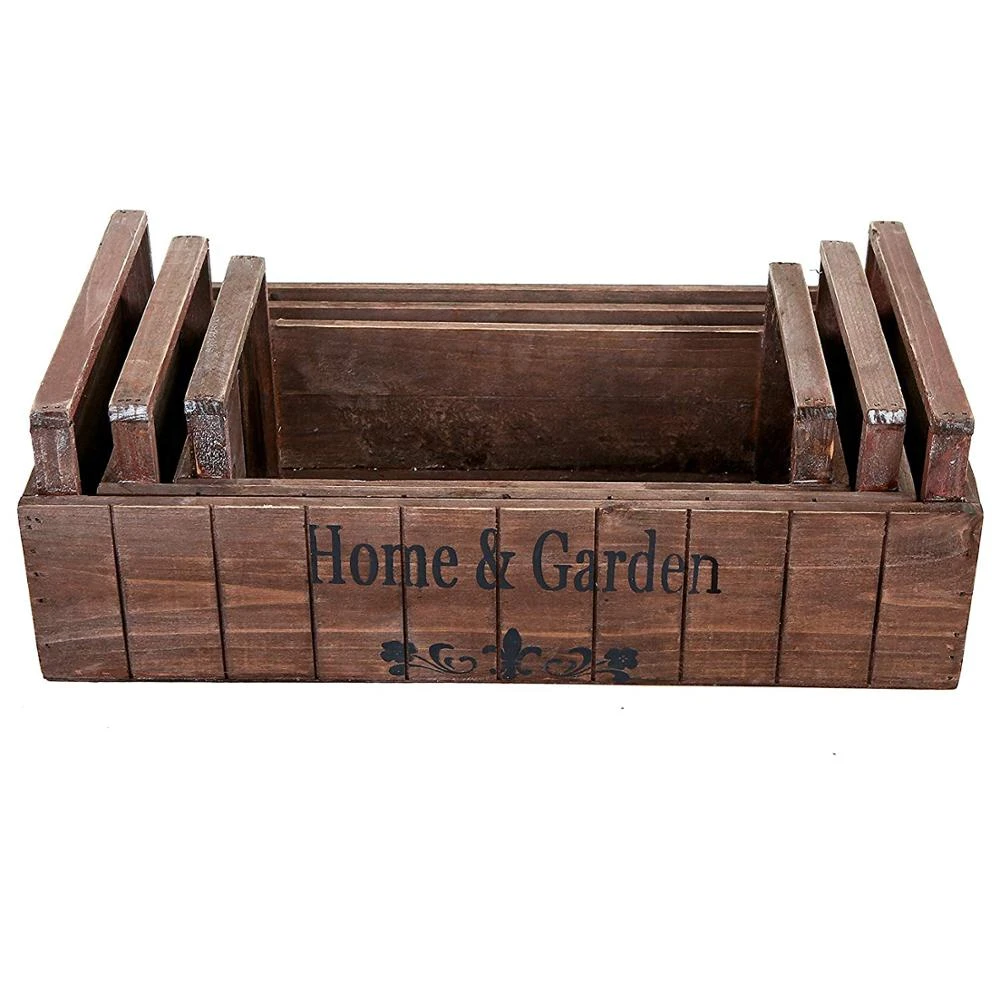 Nesting Wood Planter Display Boxes/Decorative Storage Crates (Set of 3)