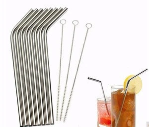 New Arrival Kitchen Bar Accessories 8 Pcs Stainless Straws With 3 Cleaner Brush Metal Drinking Straw Stainless Steel Bend