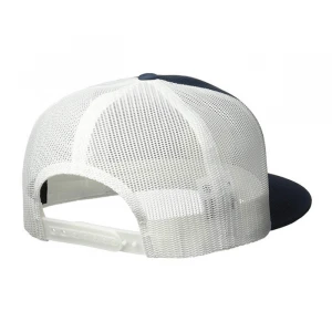 New Arrival Wholesale Custom blue  white woven Embroidery logo with adjustable mesh trucker Snapback Hat cap