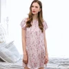 New design exquisite printing floral design comfortable  short sleeves women 100% silk nightgowns