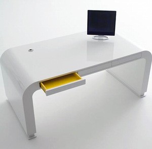 New design high gloss solid surface modern white curved office desk