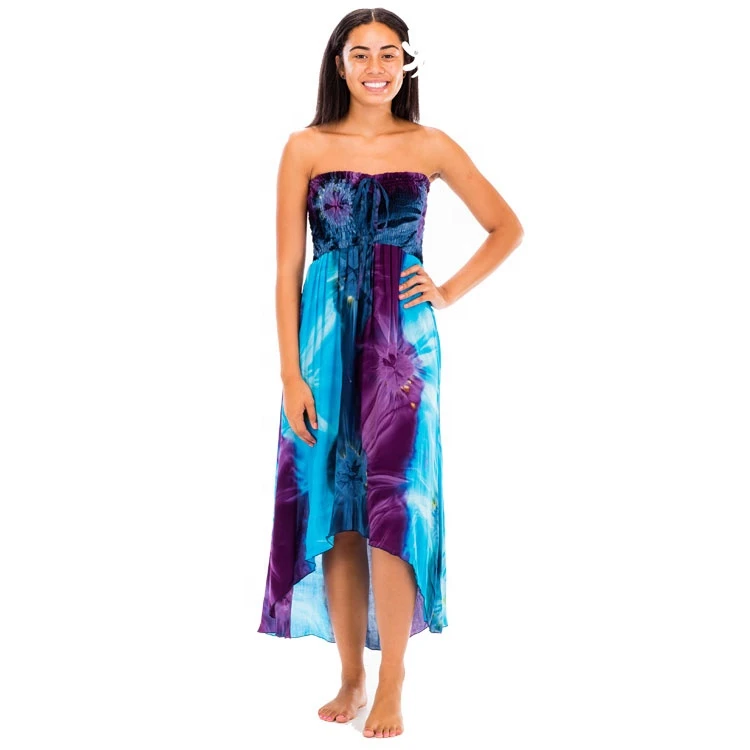 New fashion boho woman tie dye casual unbalance beach dress
