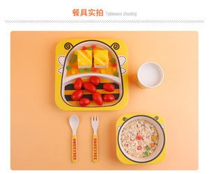 New Product Ideas 2020 Cute Cartoon Bamboo Fiber Cup Kid Dinnerware Square Dinner Set