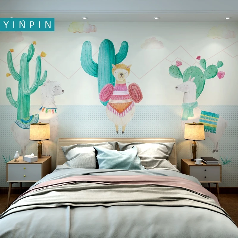 New trend green cartoon customizes wallpaper for children&#x27;s room bedroom