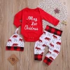 Newborn infant romper pants hat toddler cartoon deer long sleeve outfit my first Christmas 3pcs baby clothes set