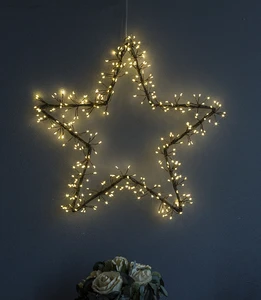 Newish dia30cm black metal hanging star led light with 100 warm white firework LED,indoor and outdoor use, home decoration