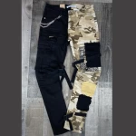 OEM Custom Two Toned Cargo Strap Machine Wash Cold Cutoff Ragged Denim Pants Ripped Distressed Plus Oversize Acid Stone