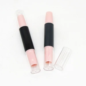 OEM Two heads Round  D17.5*H119.5mm Customization color transparent frost matte plastic lip balm  lipstick tube contour stick