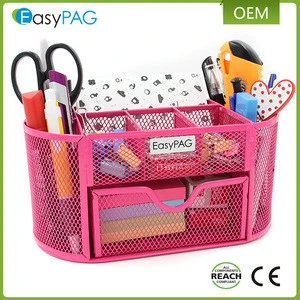 Office &amp; school supplies pink power coated metal mesh desk organizer