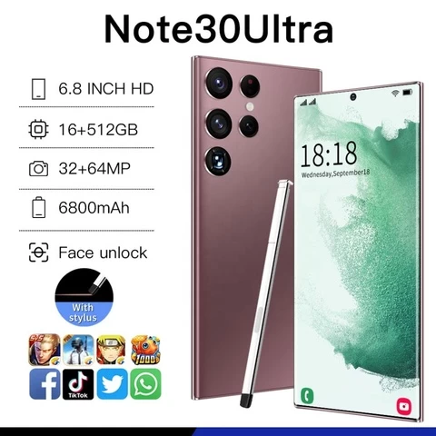 Original Note30 uItra Android 12 Cell Phone 5G Original 6.8 Inch Smart Mobile Phones 16+512GB Excellent Quality With 5 Cameras