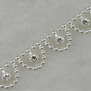 ot Sale 10 Yards 3/5" Ivory Pearl Rhinestone Chain Trims For Sewing Wedding Decoration