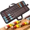 Outdoor BBQ Tool Grill Skewer Fork Set Stainless Steel U-shaped Environmental Protection Wooden Handle Picnic 7 Pieces Wholesale