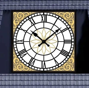 Outdoor tower clock with golden frame