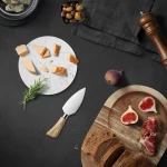 Oval Wooden Cheese Board Set, Acacia Wood Cheese Serving Board with White Marble & Cheese Knife