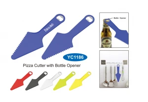 Plastic promotion design blade bike bicycle pizza cutter golden sun wheel one time with custom bottle opener YC1186