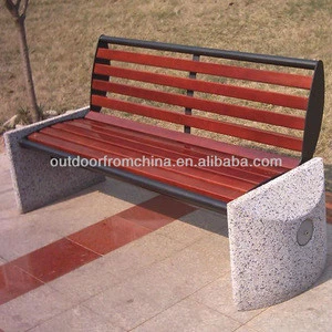Popular Strong Solid wood steel frame, concrete sides park bench/outdoor bench/patio bench