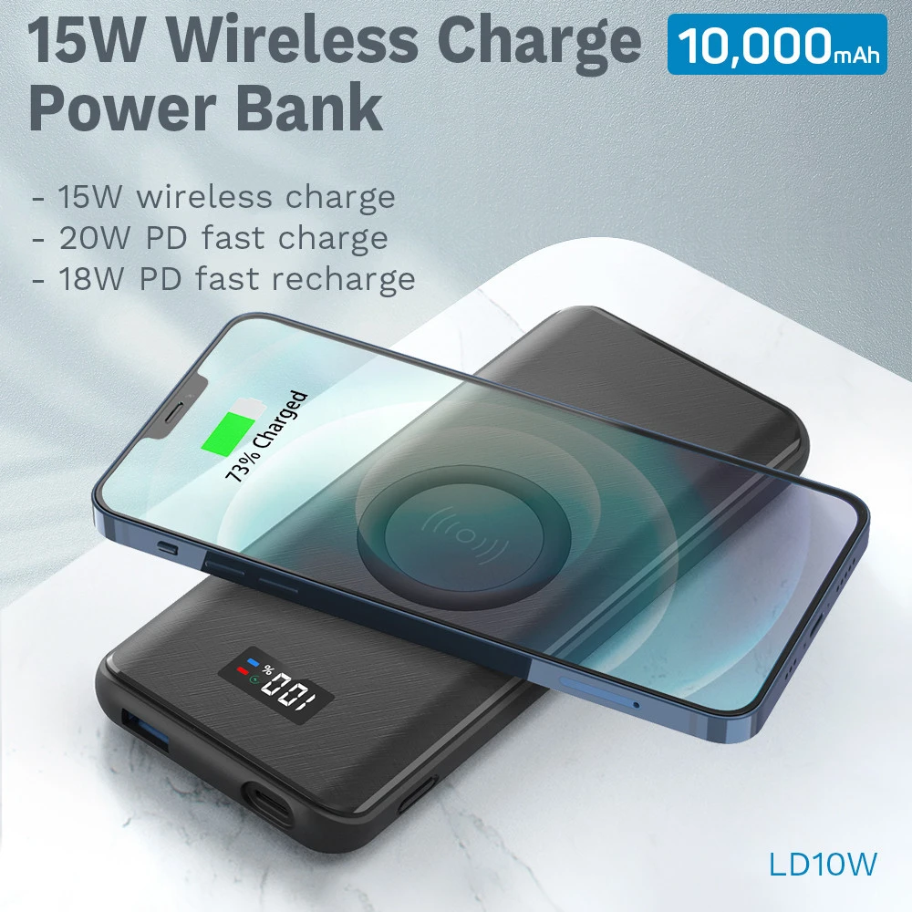 Portable Battery Source 10000 mAh Power Bank Fast Wireless Charging 10000mAh Power Banks