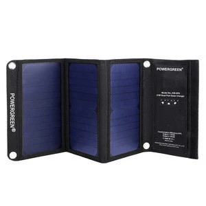 PowerGreen Foldable Solar Charger 21Watts Dual Port Solar Panel Power Bank for Hiking