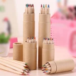 Promotional Eco-Friendly Professional Natural wood Coloured Pencil 12 Color Pencils Set With Box