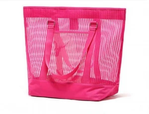 Promotional recycle woven plastic beach bag foldable shopping bag nylon mesh beach bag