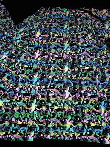 Rainbow Reflective Fabric Mushroom Iridescent Fabric 4 Way Stretch glow in the dark fabric for Fitness Running Shirts and shorts