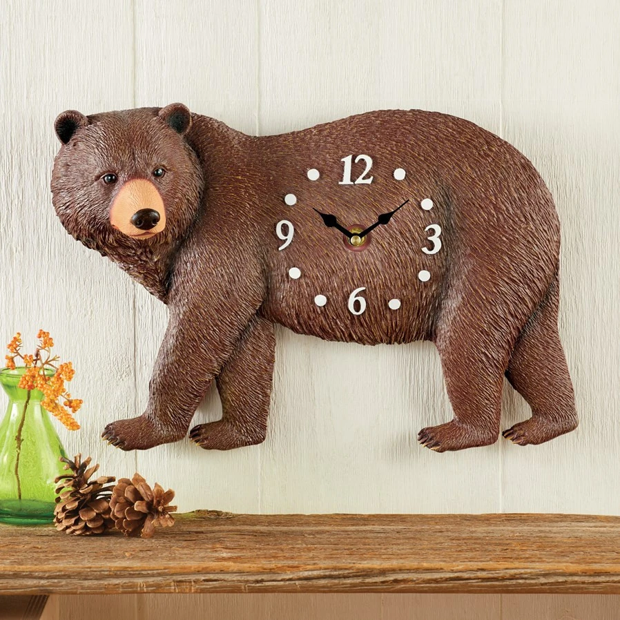 Realistic Home Decor Resin Brown Bear Hanging Wall Clock