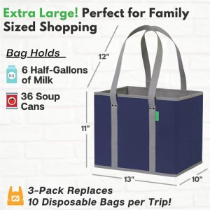 Recycled Big Foldable Grocery Bag Ripstop Supermarket Reusable Luxury Folding Shopping Bag for Cart