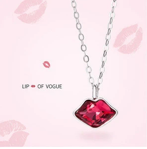 Red Lips Rose Gold Romantic Pendant Charm Necklace for Women Red Zircon Chain Costumes Accessories Valentine&#39;s Day Gift