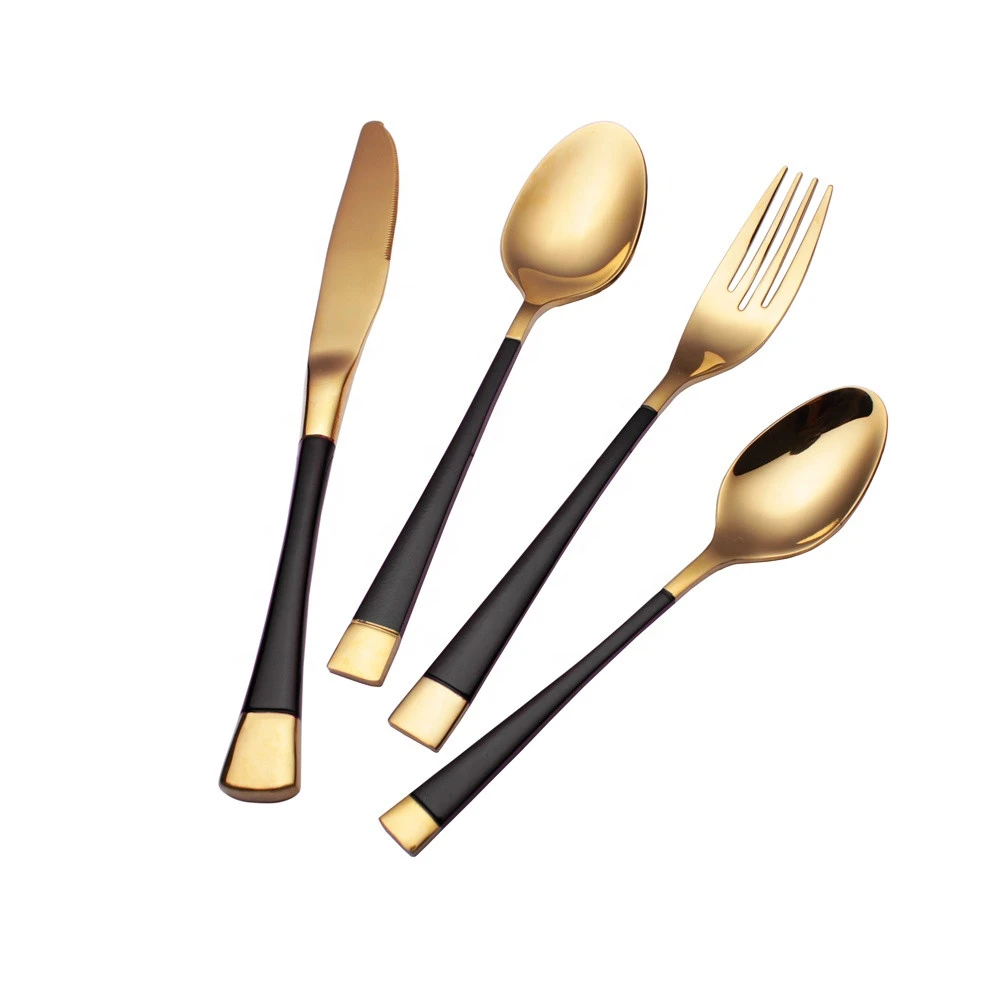 Retail and wholesale gold plated cutlery set of golden knife fork and spoon