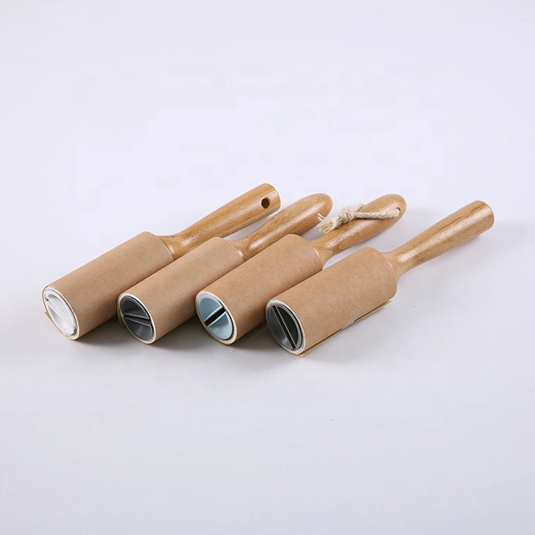 Reusable lint roller with long handle 10cm 60 wooden remover pet hair clean brush