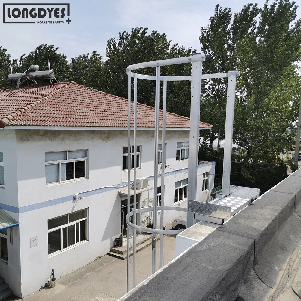 Rooftop aluminum fixed vertical ladders with safety cages