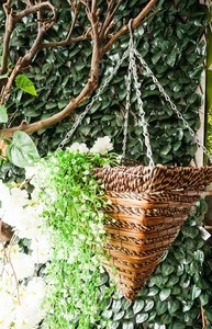Rope and Fern Cone Shaped Hanging Flower Basket with Wire Hanger Garden Decorative Plants Holder Customized