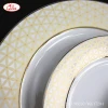 Round shape full decor bamboo fiber dinnerware sets with gold rim and colorful decor YGG17204