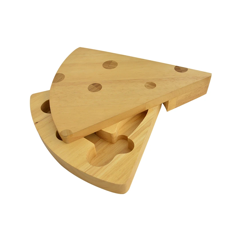 Rubber Wood and Bamboo Triangle Shape Cheese Board Set with Knife Serving Charcuterie Block Wooden Cheese Cutting Boards