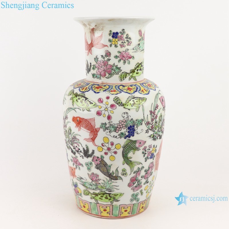 Rzsy14 Jingdezhen Antique Famille Rose Lotus Fish Grass Pattern Ceramic Ginger Jar