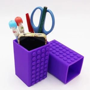 School Office Supplier Table Square Pen Holder Kids Stationery Pen Organize Case Candy Jelly Silicone Pencil Holder