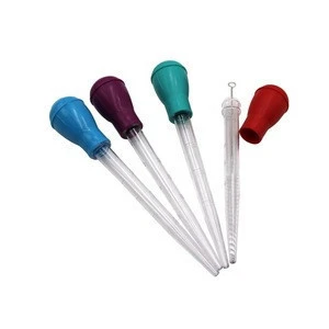 Silicone bulb heat resistant turkey baster 4-piece set with cleaning brush