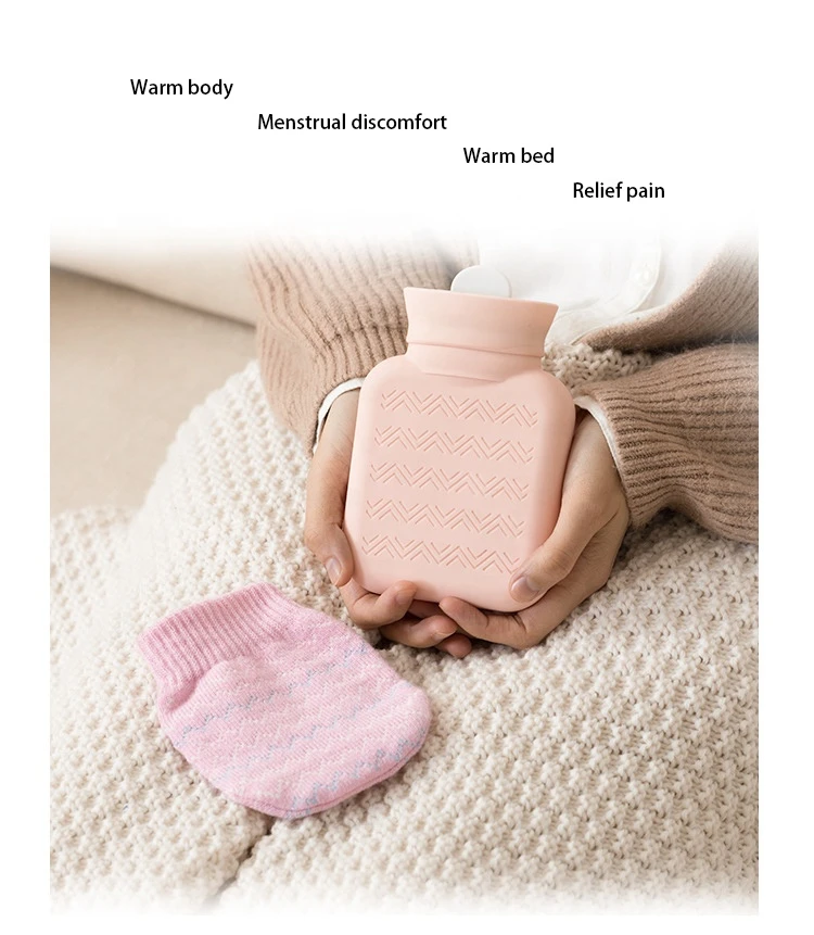 Silicone Hot Water Bottle Hot Water Bag with Knit Cover Microwave Heating Bottle Hot &amp; Cold Therapies
